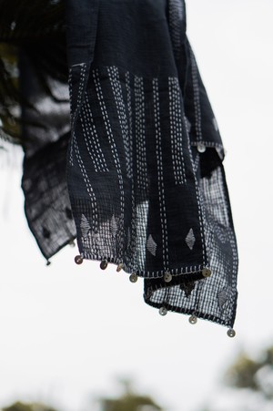 Sonder Kantha Scarf (Black/Kora) from Lafaani