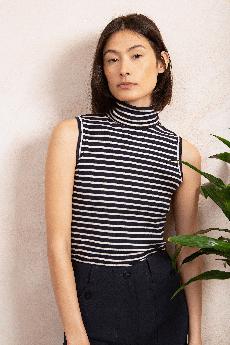 Sleeveless Striped Cotton Roll Neck via Lavender Hill Clothing