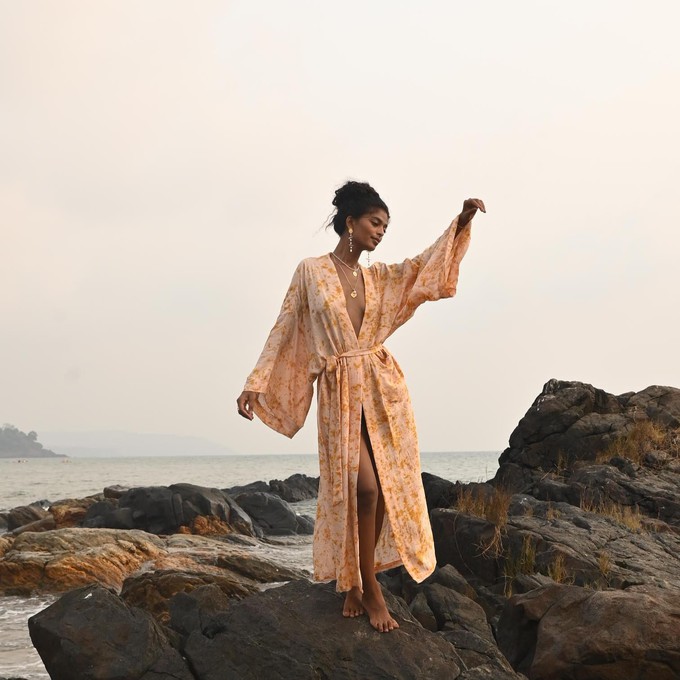 Silk Eco Print Maxi Kimono- Antique Peach from Loft & Daughter