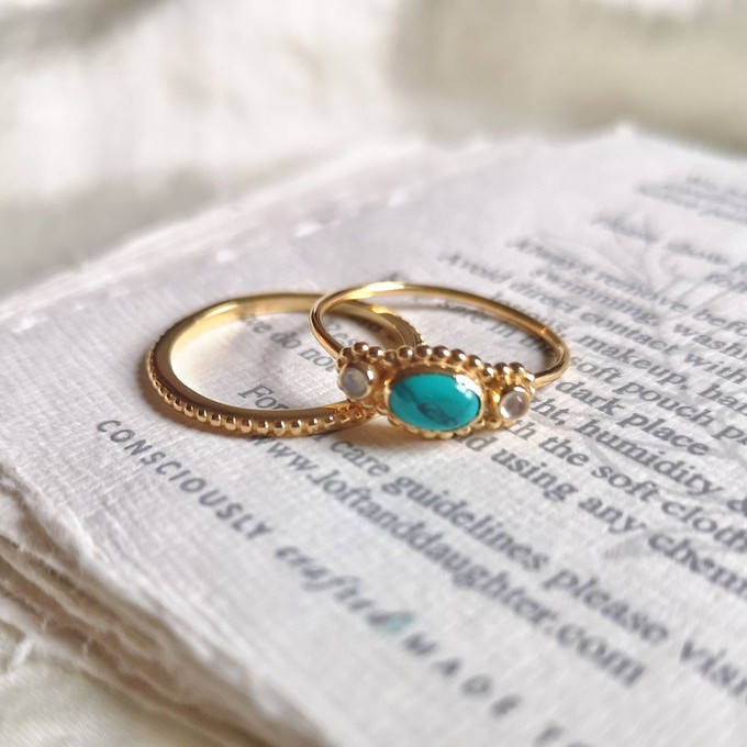Om Turquoise Stacking Ring Gold from Loft & Daughter