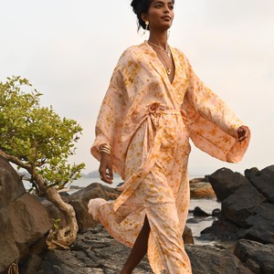 Silk Eco Print Maxi Kimono- Antique Peach from Loft & Daughter