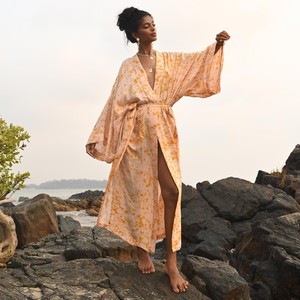 Silk Eco Print Maxi Kimono- Antique Peach from Loft & Daughter