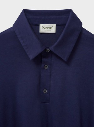 ZQ Merino Wool Jersey Steel Blue Long Sleeve Polo Shirt from Neem London