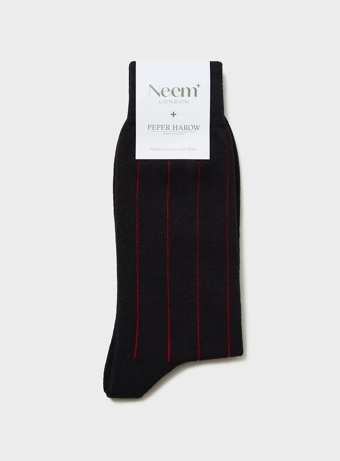 Recycled Cotton Pin Stripe Black/Red Socks from Neem London