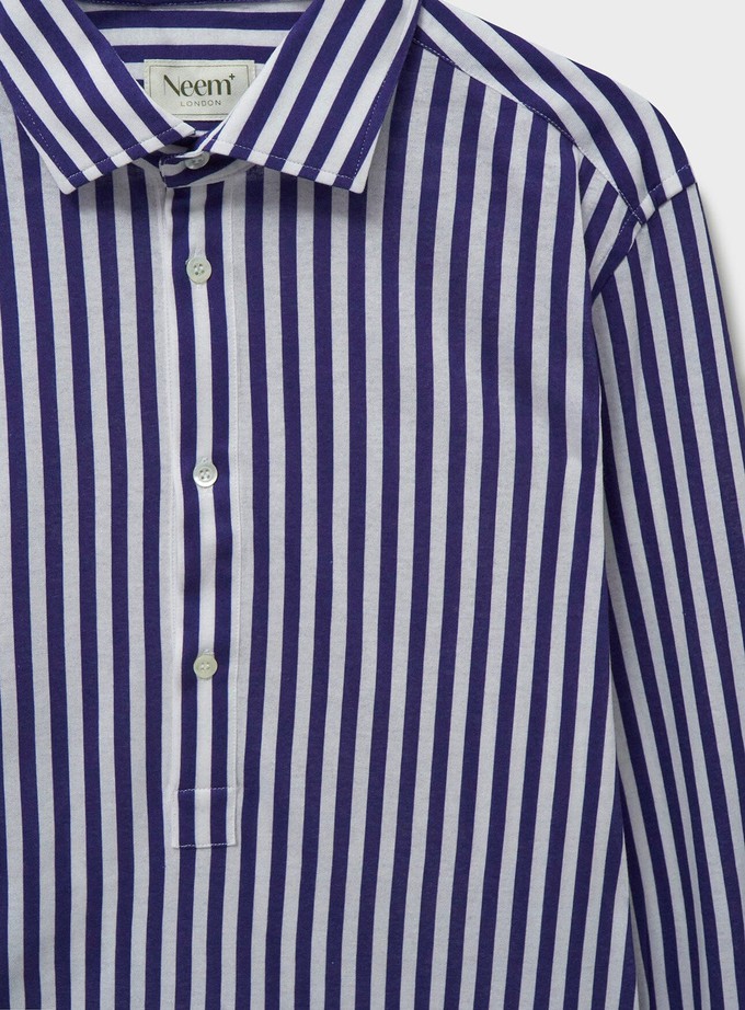 Neem Navy City Stripe Pop-Over Men's shirt from Neem London