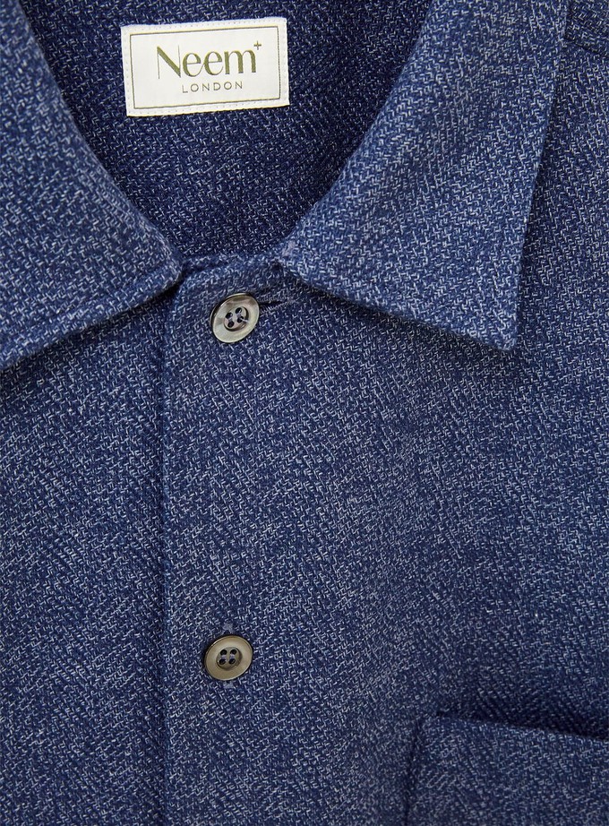 Recycled Cross Weave Spitalfields Blue Overshirt from Neem London