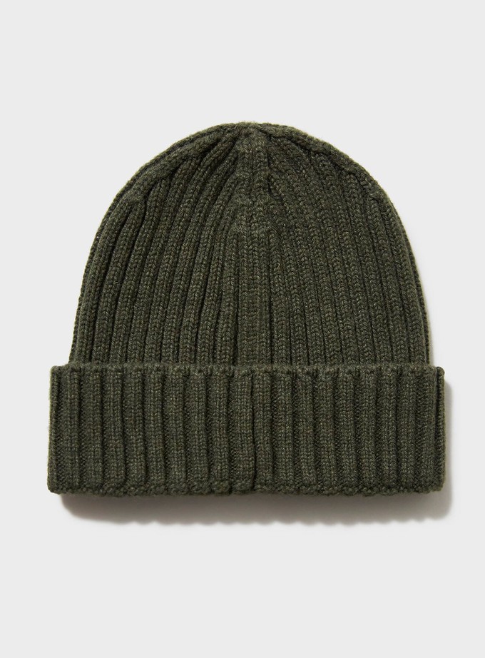 Cashmere Ribbed Olive Beanie Hat from Neem London