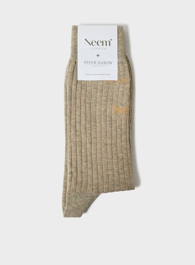 Recycled Ribbed Cotton Oatmeal Men's Socks from Neem London