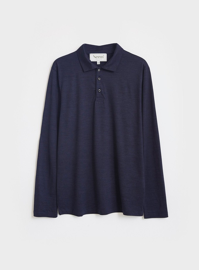 ZQ Merino Navy Stripe Long Sleeve Polo from Neem London