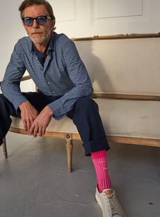 Recycled British Ribbed Cotton Bright Pink Men's Socks via Neem London