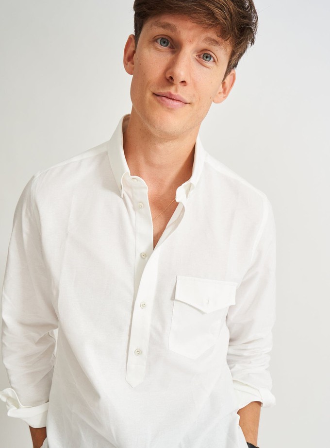 Recycled Italian White Oxford Modern Button-down Popover Shirt from Neem London