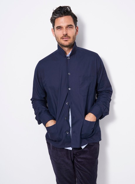 Regenerative Cotton Navy Shirt Jacket from Neem London