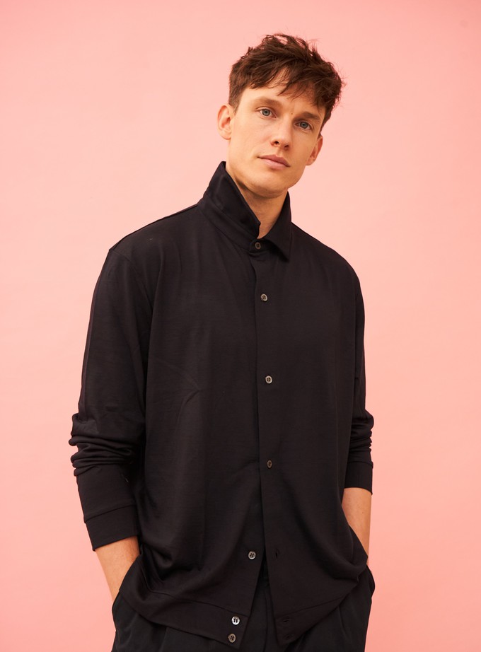 ZQ Merino Super 120s Wool Jersey Navy Shirt from Neem London