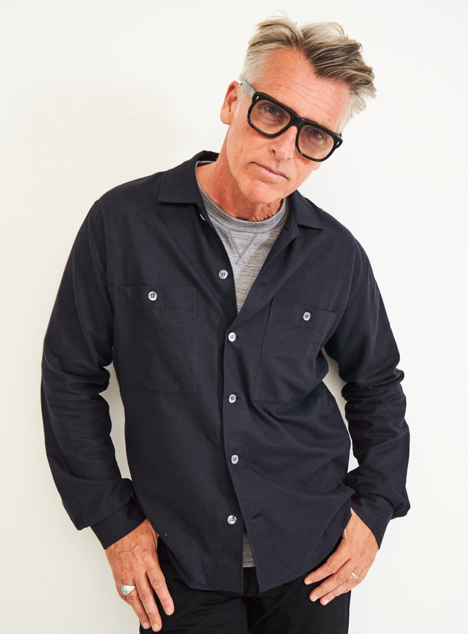 Recycled Italian Black Flannel Double Pocket Overshirt from Neem London