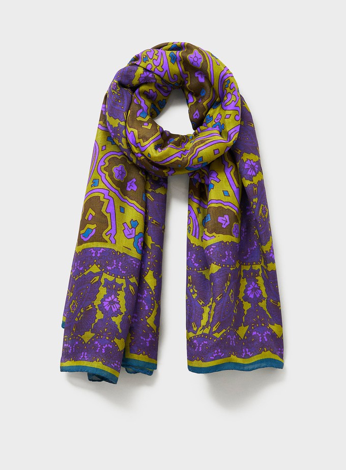 Biodegradable Italian Tencel Purple and Gold Paisley Flamboyant Scarf from Neem London