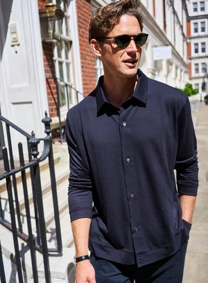 ZQ Merino Super 120s Wool Jersey Navy Shirt from Neem London