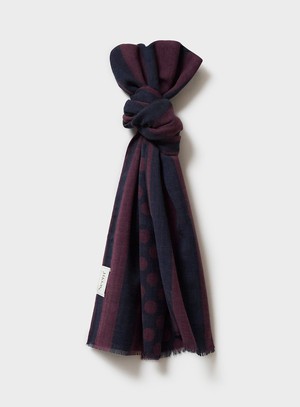 Recycled Double Faced Wool Burgundy Navy Spot Classic Scarf from Neem London