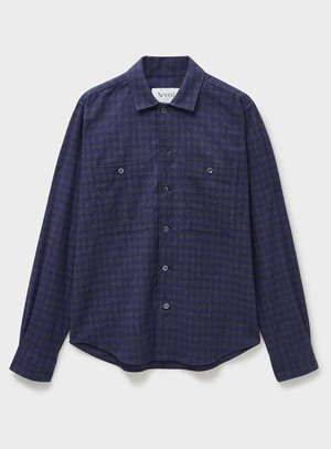 Recycled Italian Flannel Navy & Grey Check Double Pocket shirt from Neem London