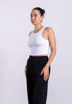 Organic Cotton High-Neck Cropped Tank, White from Not Basics