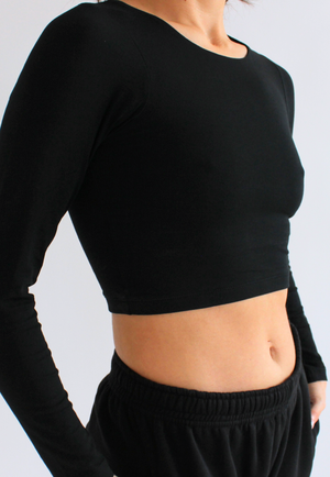 Organic Cotton Crew Long Sleeve Cropped T-Shirt, Black from Not Basics