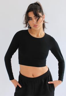 Organic Cotton Crew Long Sleeve Cropped T-Shirt, Black via Not Basics