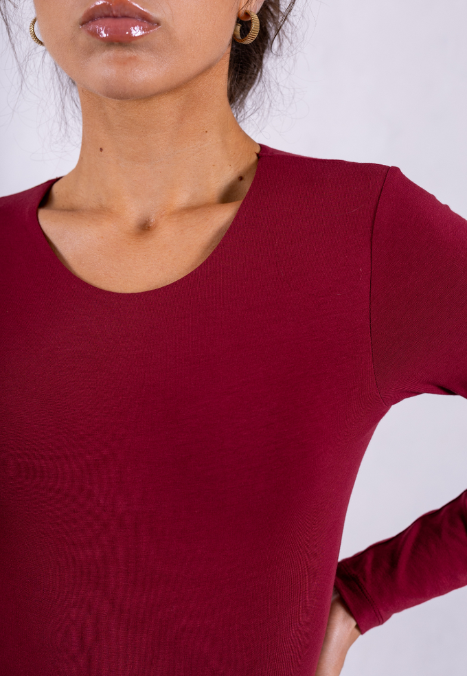 Organic Cotton Long Sleeve Crew Bodysuit, Ruby Wine from Not Basics