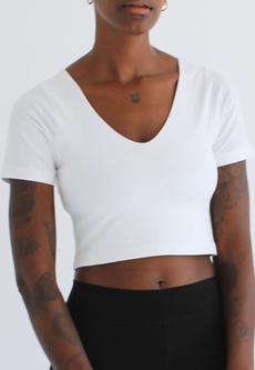 Organic Cotton V-Neck Cropped T-Shirt, White via Not Basics