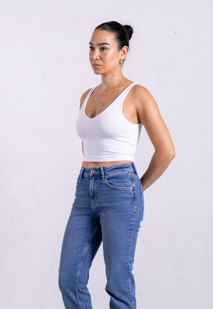 Organic Cotton V-Neck Cropped Tank Top, White from Not Basics