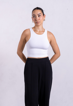 Organic Cotton High-Neck Cropped Tank, White from Not Basics