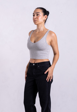 Organic Cotton V-Neck Cropped Tank Top, Light Grey Marl from Not Basics