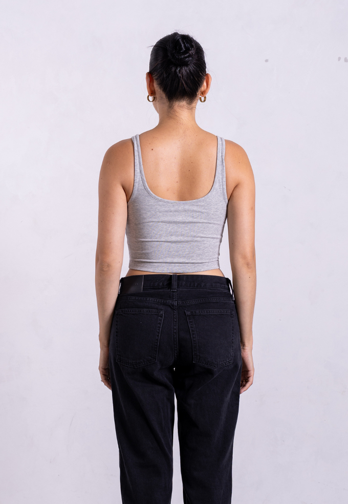 Organic Cotton V-Neck Cropped Tank Top, Light Grey Marl from Not Basics