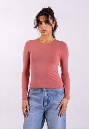 Organic Cotton Crew Long Sleeve T-Shirt, Pink Rose from Not Basics