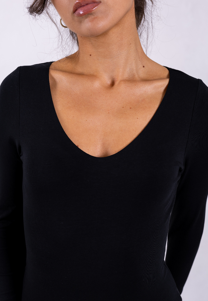 Organic Cotton Long Sleeve V-Neck Bodysuit, Black from Not Basics