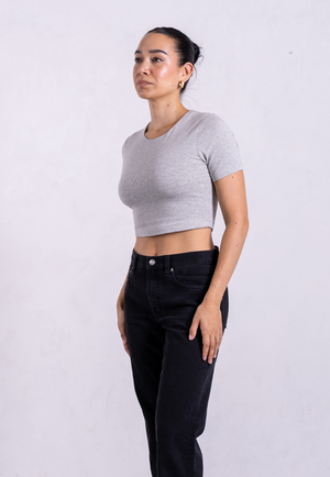 Organic Cotton Crew Cropped T-Shirt, Light Grey Marl from Not Basics