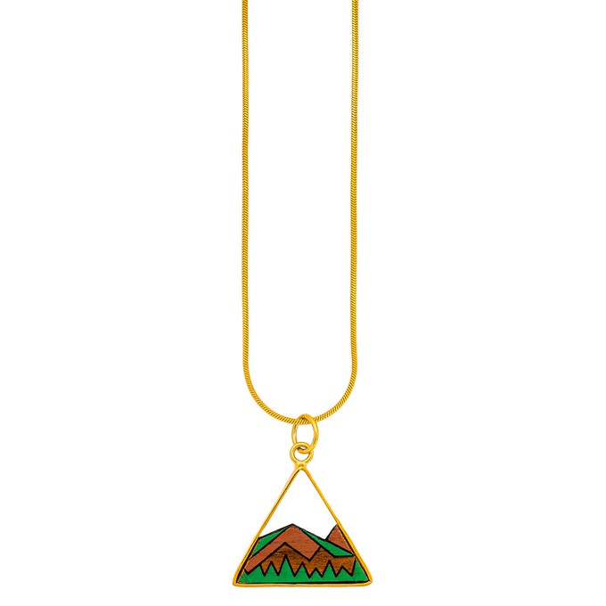 Hill Eco-friendly Recycled Wood Gold Necklace from Paguro Upcycle