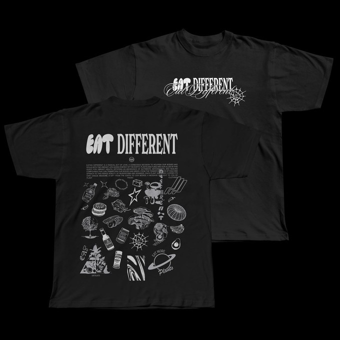 Eat Different - White on Black T-Shirt from Plant Faced Clothing