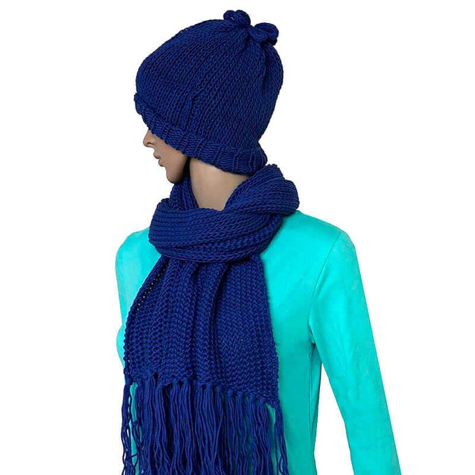 Scarf and Hat Blue - Merino Wool and Bio Cotton - Soft & Warm from Quetzal Artisan