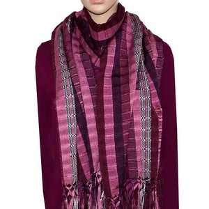 Scarf with fringes Maroon Pink - Mayan Design - Fairtrade from Quetzal Artisan