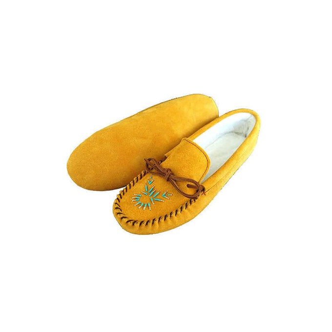 Indian Tan Moccasins - Women Slippers - Handmade in Canada from Quetzal Artisan