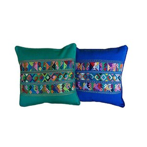 Mayan Cushion Cover Blue - Cotton - Colorful and Fairtrade from Quetzal Artisan