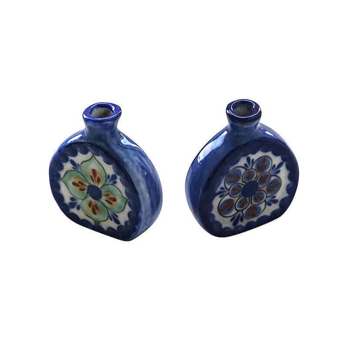 Small Flower Vases Blue - Stoneware - Handmade & Fairtrade from Quetzal Artisan