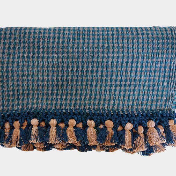 Shawl Blue with Pom poms - Oversized - Elegant and Fairtrade from Quetzal Artisan