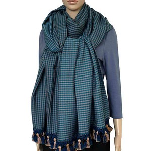 Shawl Blue with Pom poms - Oversized - Elegant and Fairtrade from Quetzal Artisan