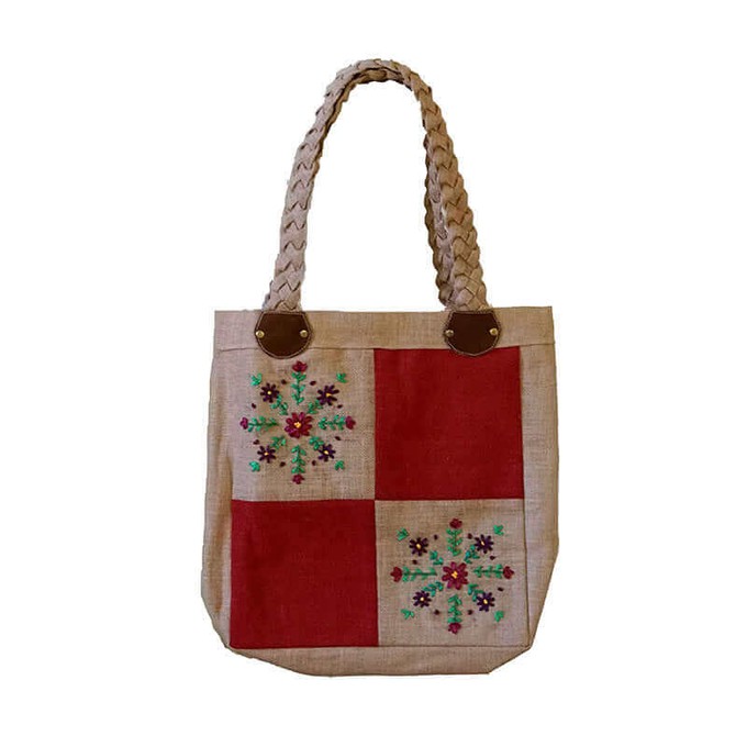 Jute Bag Maroon Purple - Natural Jute - Handmade and Fairtrade from Quetzal Artisan