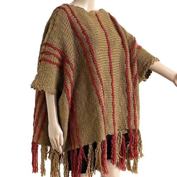 Poncho Ochre Coral - Handmade of Eco Wool - Stylish and Warm from Quetzal Artisan