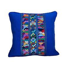 Mayan Cushion Cover Blue - Cotton - Colorful and Fairtrade via Quetzal Artisan