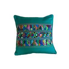 Mayan Cushion Cover Green - Cotton - Colorful and Fairtrade via Quetzal Artisan