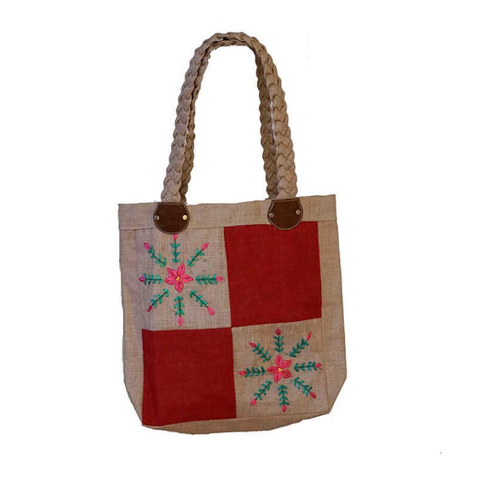 Jute Bag Pink Flowers - Natural Jute - Handmade & Fairtrade from Quetzal Artisan