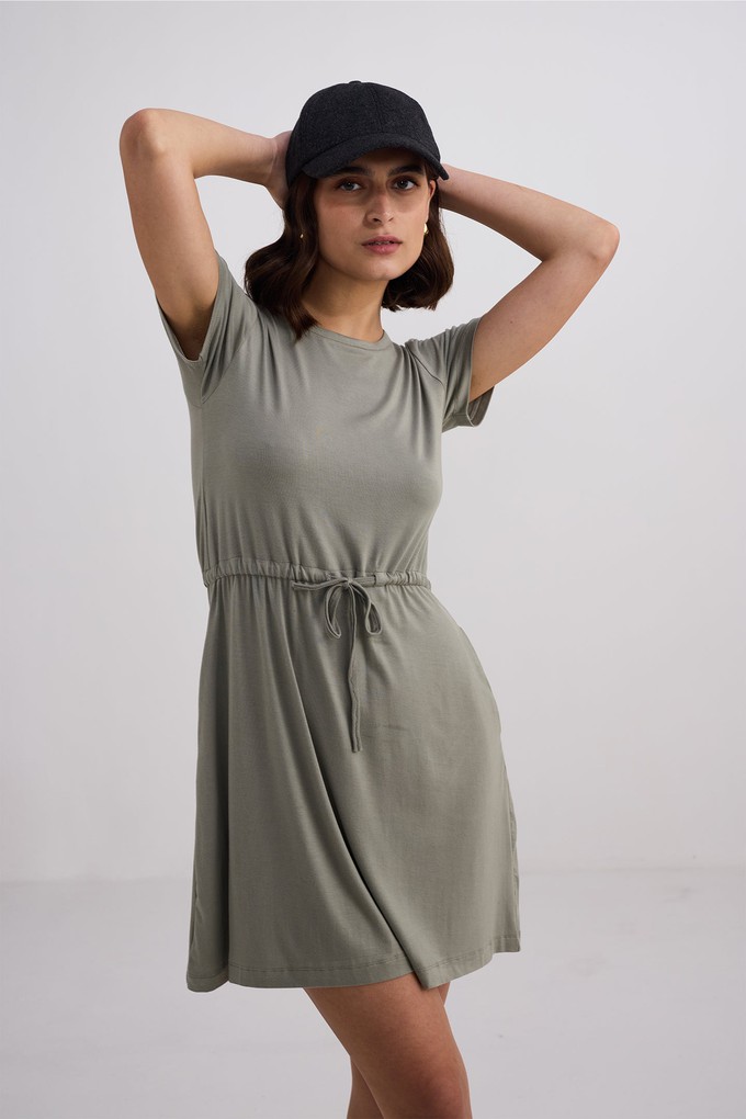 Drawstring Short T-shirt Dress in Light Olive from Reistor