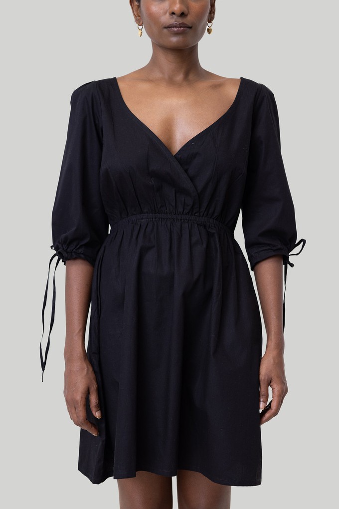 Gathered Elbow Sleeve Short Dress in Black from Reistor